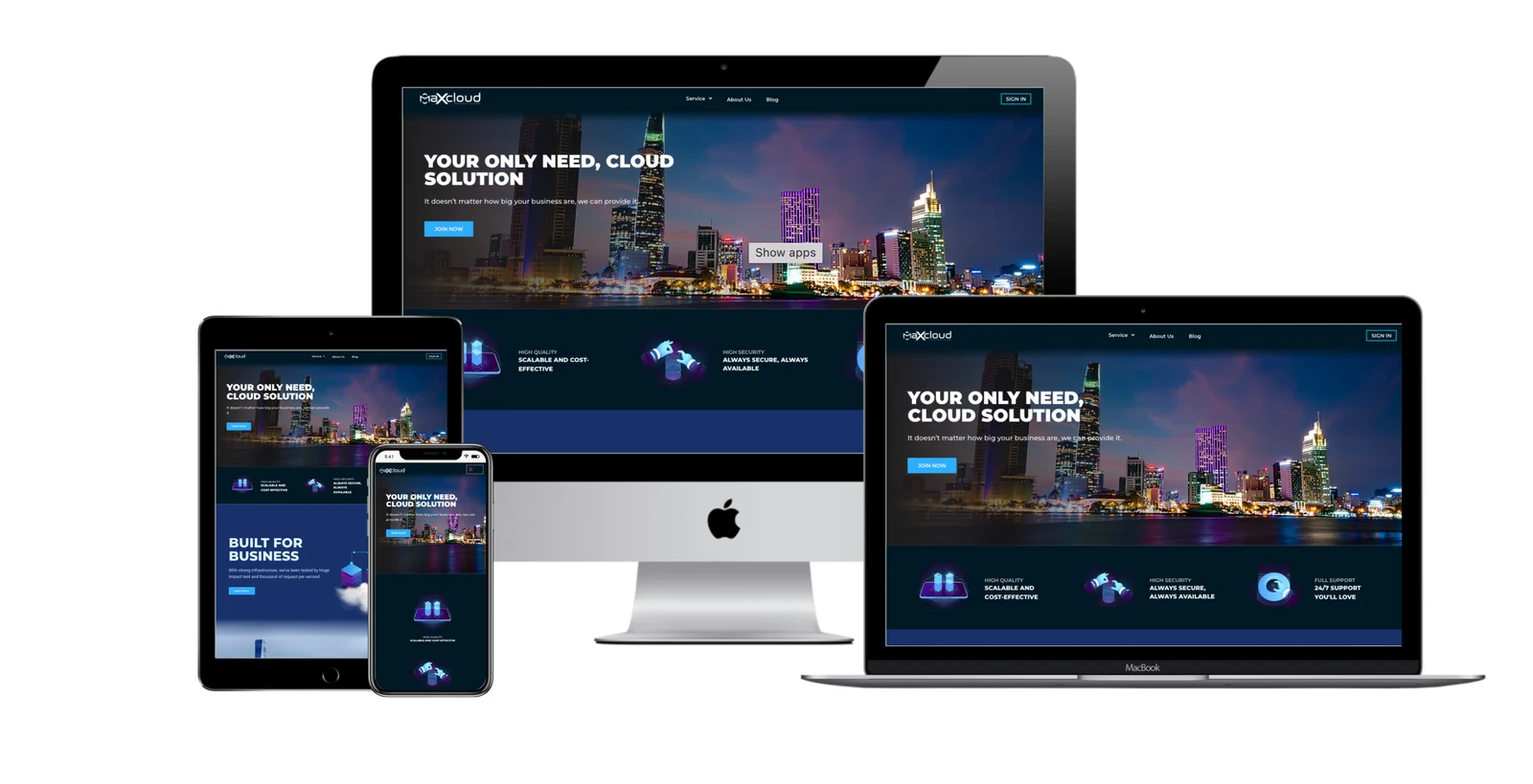 Screenshot arsip website Maxcloud dari portfolio Modygo